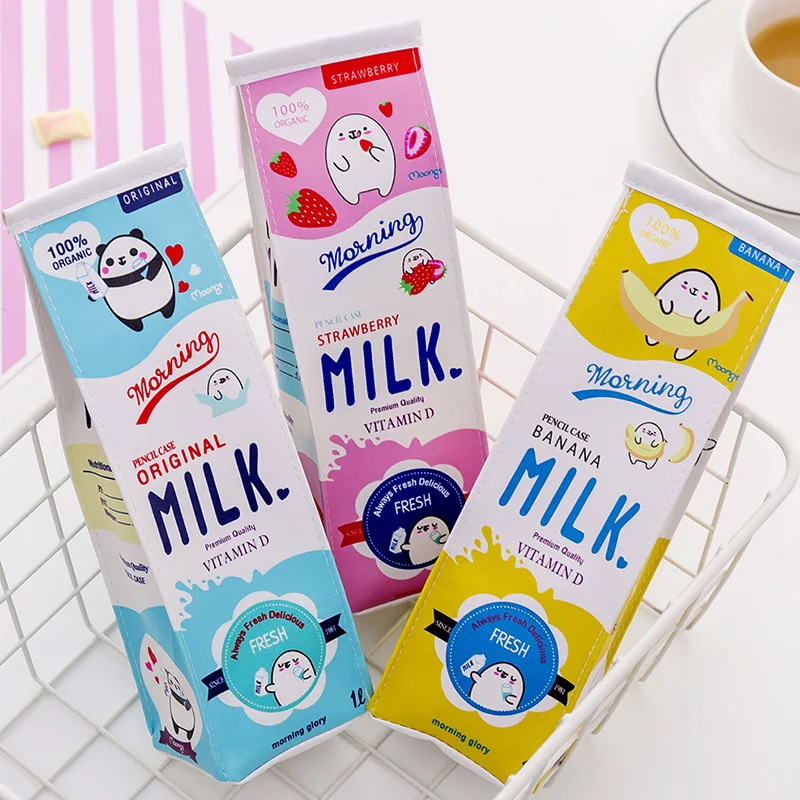

1pcs PU Leather Pencil box case Simulation Milk Box cute pencil bag case Kawaii Stationery School Supplies kids gift 20*5.5*5CM