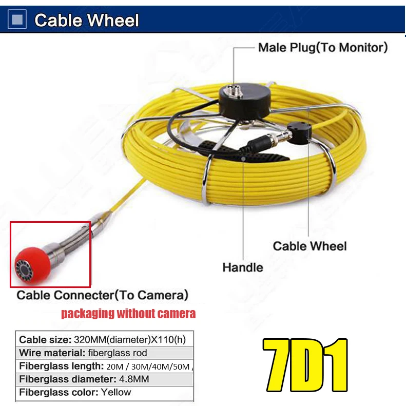 7D1 водосток канализационные трубы камера видеонаблюдения 20 М стекловолокна нажимной кабель катушка круг из нержавеющей стали подходит 7D1 23