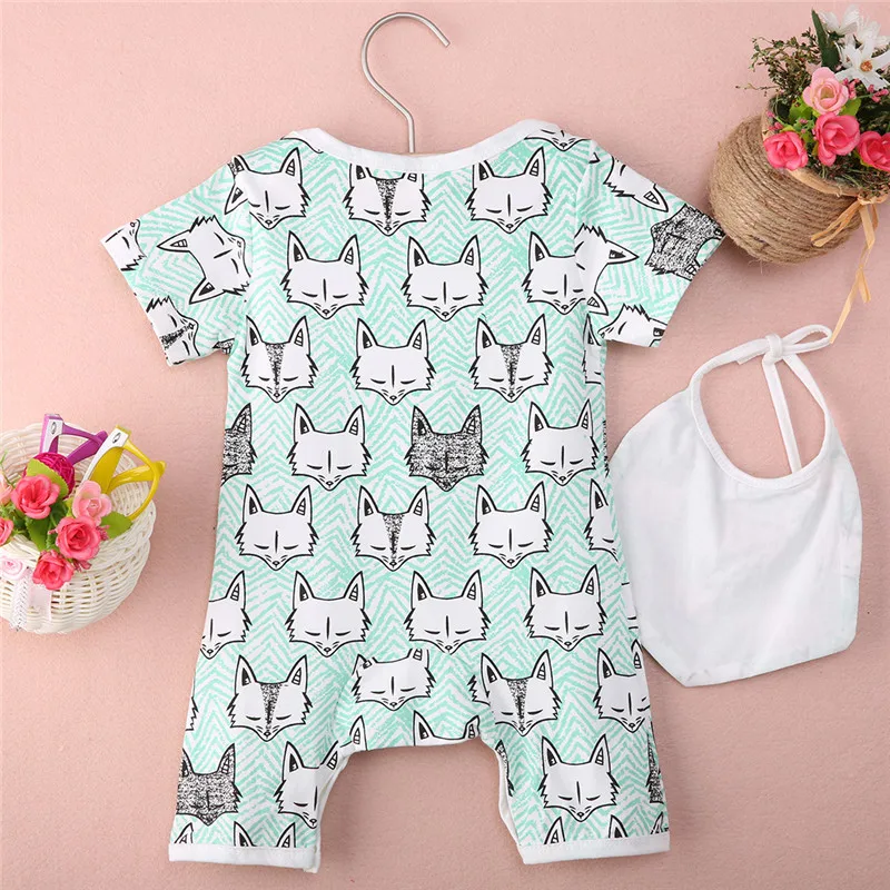 Infantil ropa de bebé de dibujos animados impresión del gato Fox 2 Color Romper 2 Unid Bebe niños ropa Infantil ropa de bebé de dibujos animados impresión del gato Fox 2 Color Romper 2 Unid Bebe niños ropa