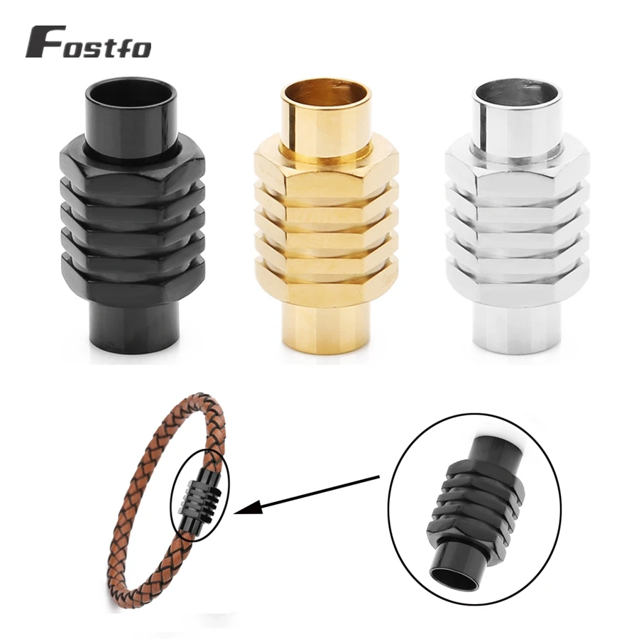 

Fostfo 2pcs/lot Gold Magnetic Clasps Leather Cord Bracelet End Connectors Buckle 304L Geometric Screw Fasten Clasp DIY Findings
