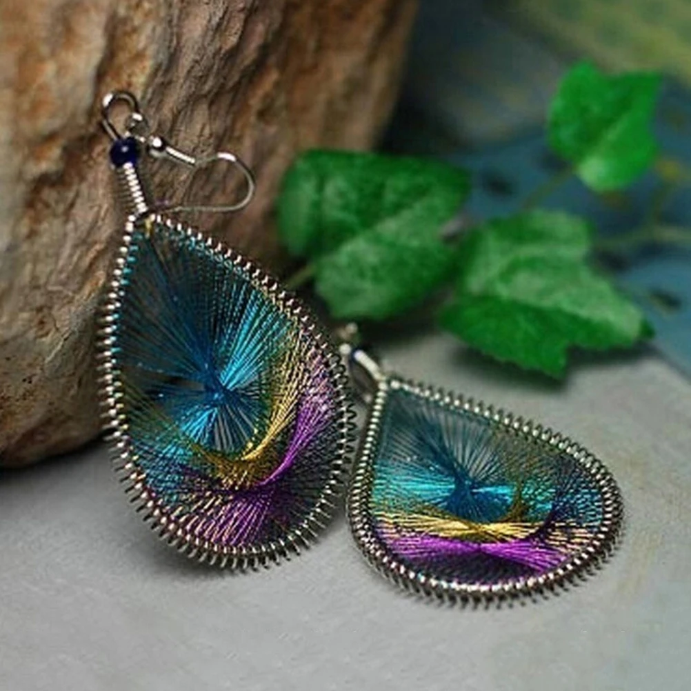 

QrhYK Vintage Boho Lady Peacock Tail Wire Thread Earring Dangle Hook Dangle Earrings
