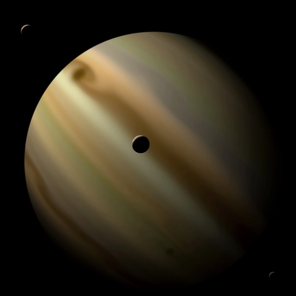 Artist's depiction of a gas giant planet in interstellar space with three orbiting moons Poster Print (28 x 28)