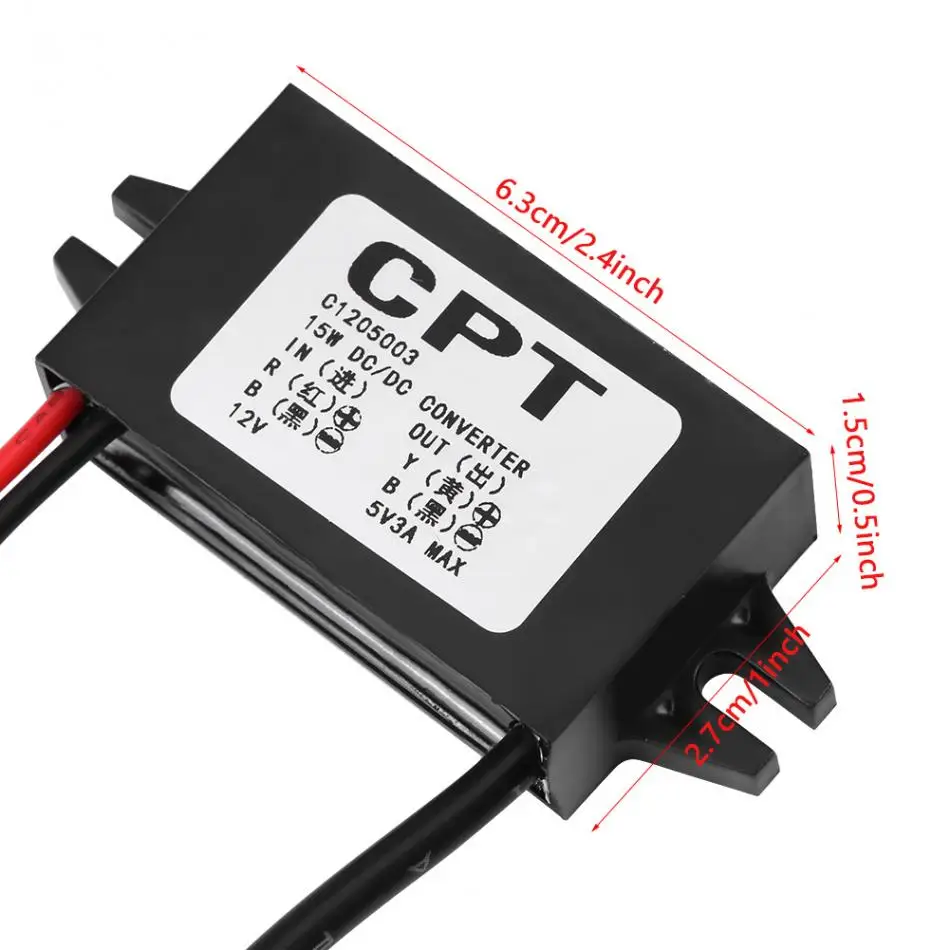 От 12 В до 5 В пост 3A 15 Вт автомобильный Зарядное устройство DC преобразователь модуль с Micro USB кабель