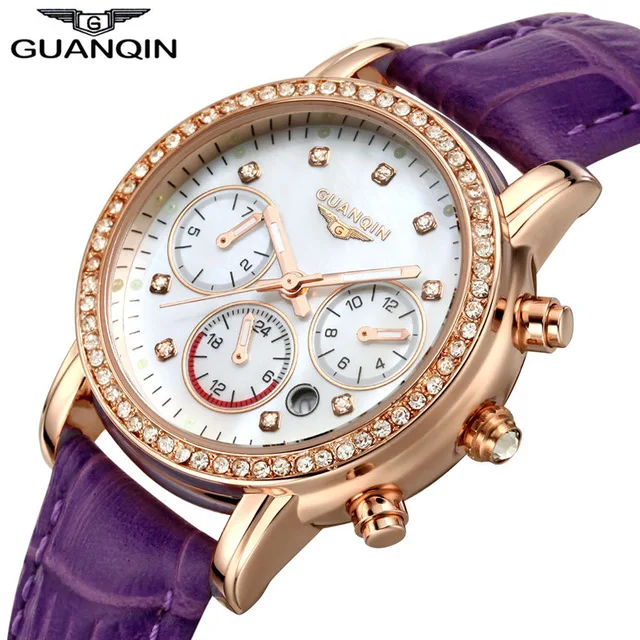 GUANQIN модные женские часы лучший бренд класса люкс кварцевые часы с бриллиантами кожа девушка часы Женское платье наручные часы Reloj Mujer A - Цвет: H