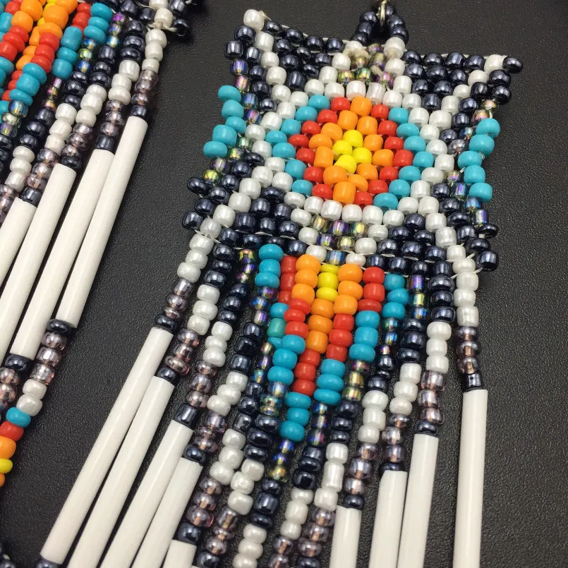 MANILAI Bohemian Handmade Beaded Long Tassel Earrings For Women Fashion Jewelry Multicolor Beads Statement Earrings Ethnic Drop