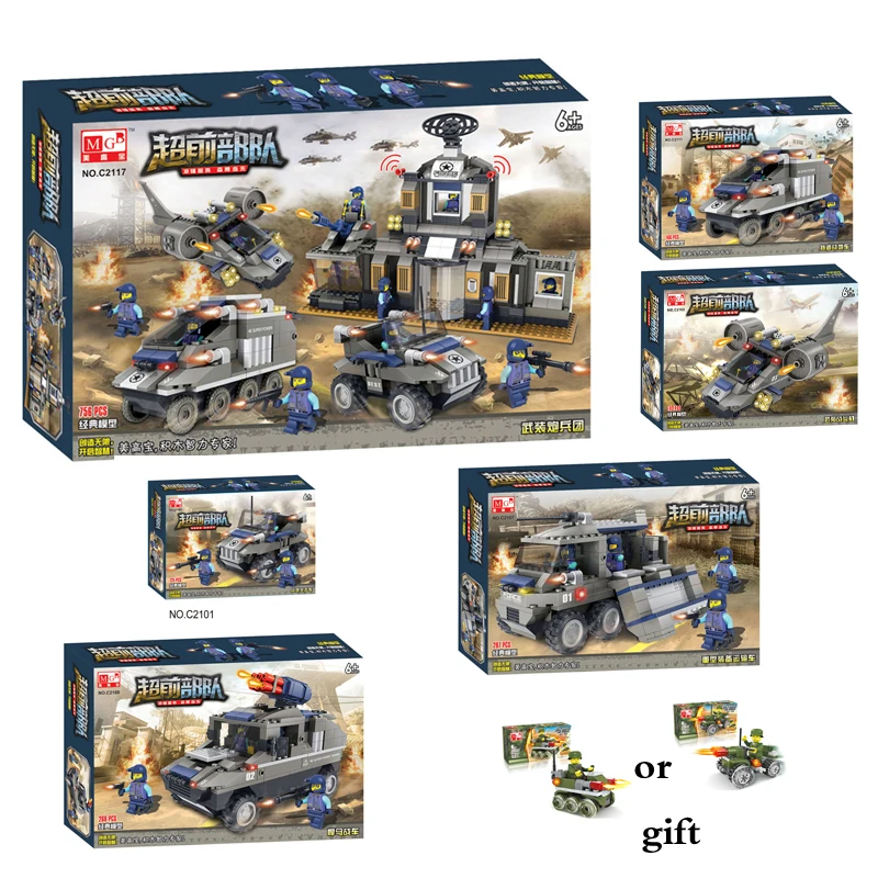 

Brick Building Cars Tank Fighter Model Military Police Army DIY Creative Bricks Sets Toys for Children Enlighten Block Kids Gift