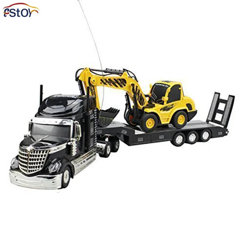RC Car 6 Channel Long Hauler Vehicle Remote Control Platform 12 Rubber Tires Trailer Black with