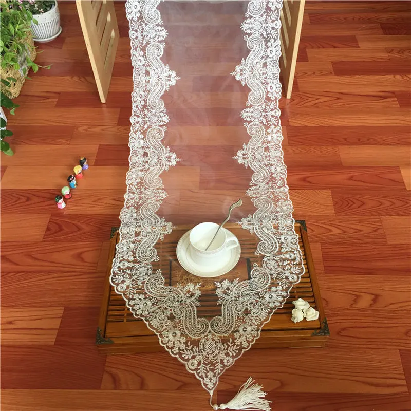 Embroidered Lace Table Runner TV Bench Stand End Table Cover Decoration 39.5 x 225cm 40cm x 250cm White Embroidered Lace Table Runner TV Bench Stand End Table Cover Decoration 39.5 x 225cm 40cm x 250cm White