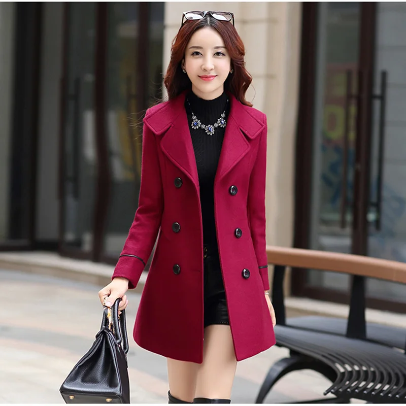 

Women Wool Blend Warm Long Coat Plus Size Female Slim Fit Lapel Woolen Overcoat Autumn Winter Cashmere Outerwear A344