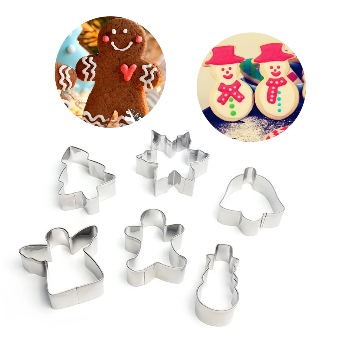 

A Set of 6pcs Cookie Cutter Christmas Gingerbread Man Shape Stainless Steel Cake Biscuit Mold Chocolate Stencils for Baking