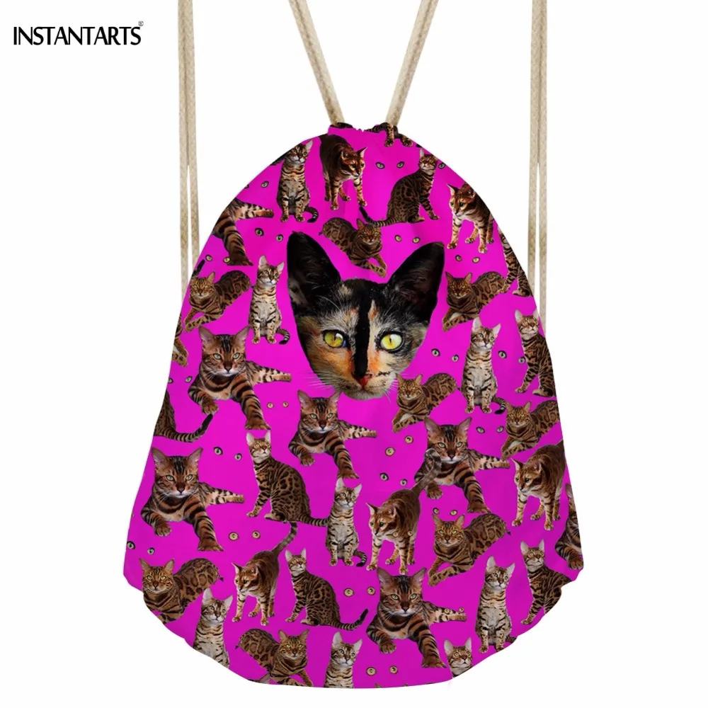 INSTANTARTS Забавные 3D много Полосатый кот печати женские мешки с кулиской Повседневная женская мягкая Пляжная Сумка Обувь мешок для хранения одежды