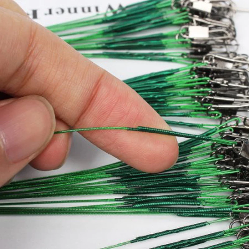 

NEW 100 pcs Fishing Trace Lures Leader Steel Wire Spinner 15/18/20/22/28cm Green