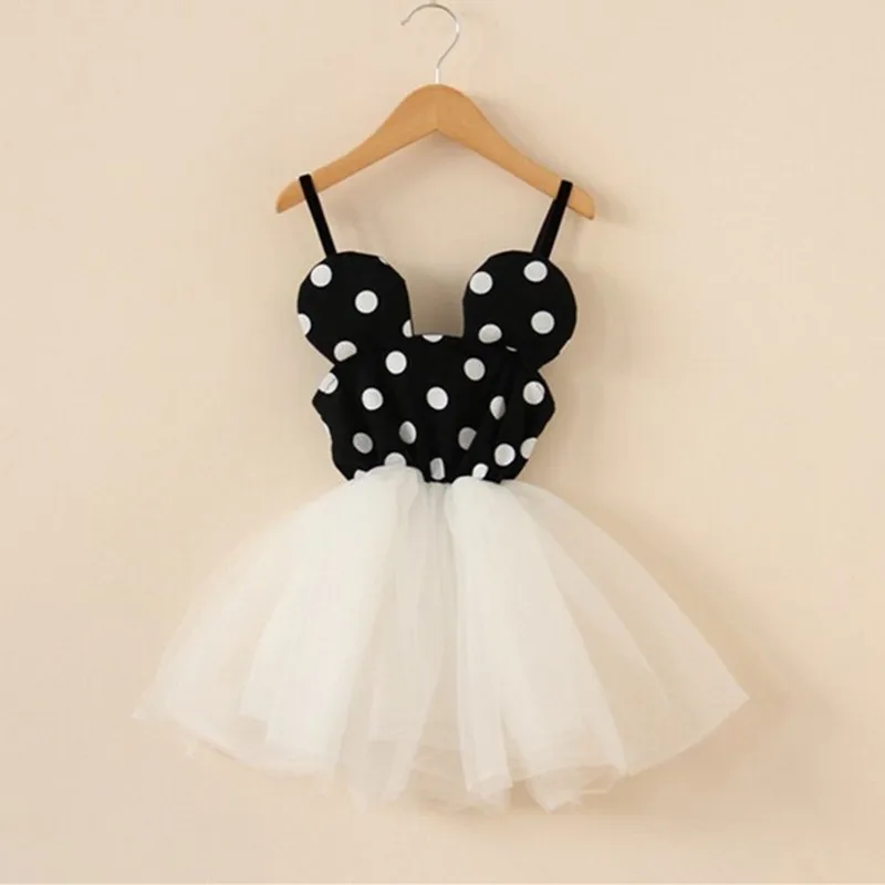 Новое летнее платье Принцессы Диснея для девочек Сетчатое платье в горошек с Минни Детское платье-пачка детская одежда жилет для девочек бальное платье