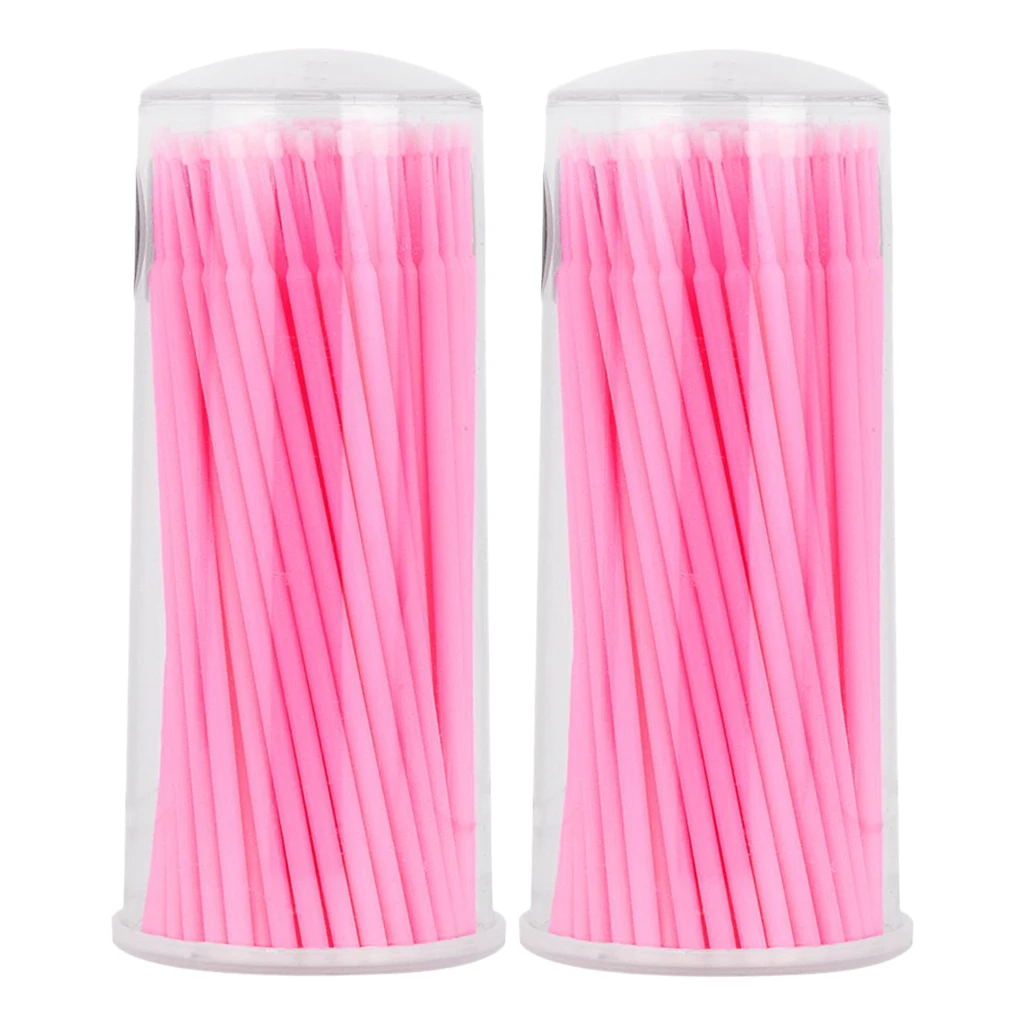 2 x 100pcs Multi-function Micro Brush Swabs Applicators Eyelash Extension Mascara Wands Tattoo Eyebrow Lip Makeup Tool Pink