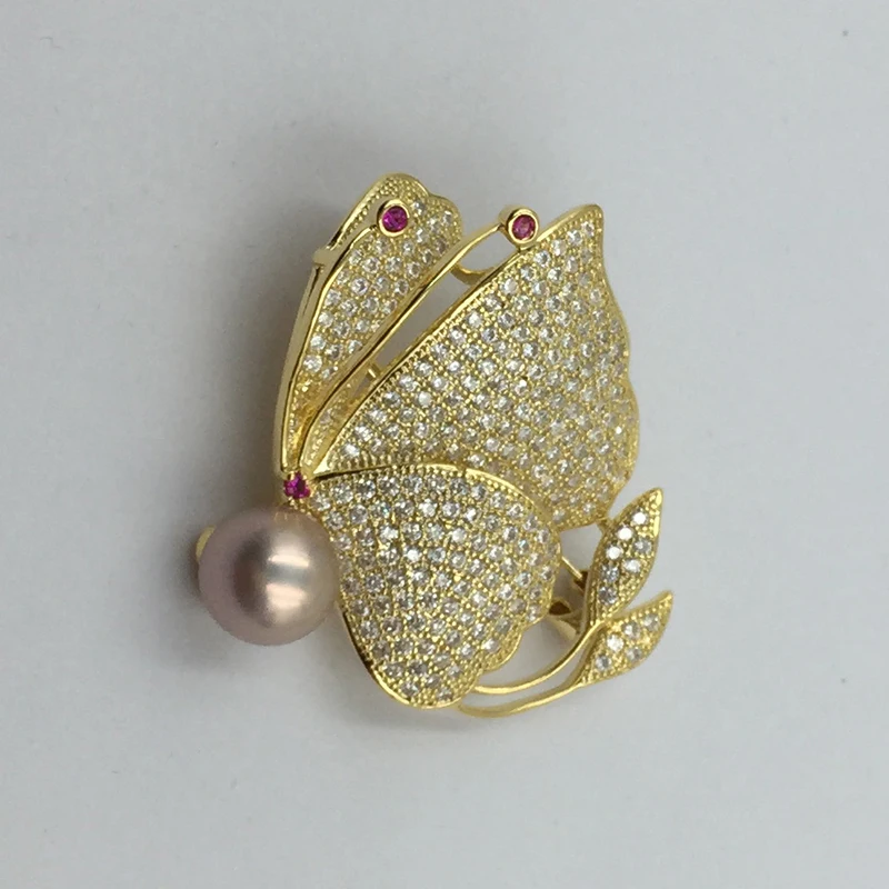 Sinya Natural Pearl Butterfly love design Brooch Gold plated Brooches for lover women New arrivals pink purple white optional (3)1