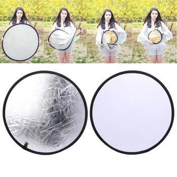 

Silver/White 2 in 1 60cm Portable Round Light Mulit Collapsible Disc Photography Reflector For Studio With Carrying Bag
