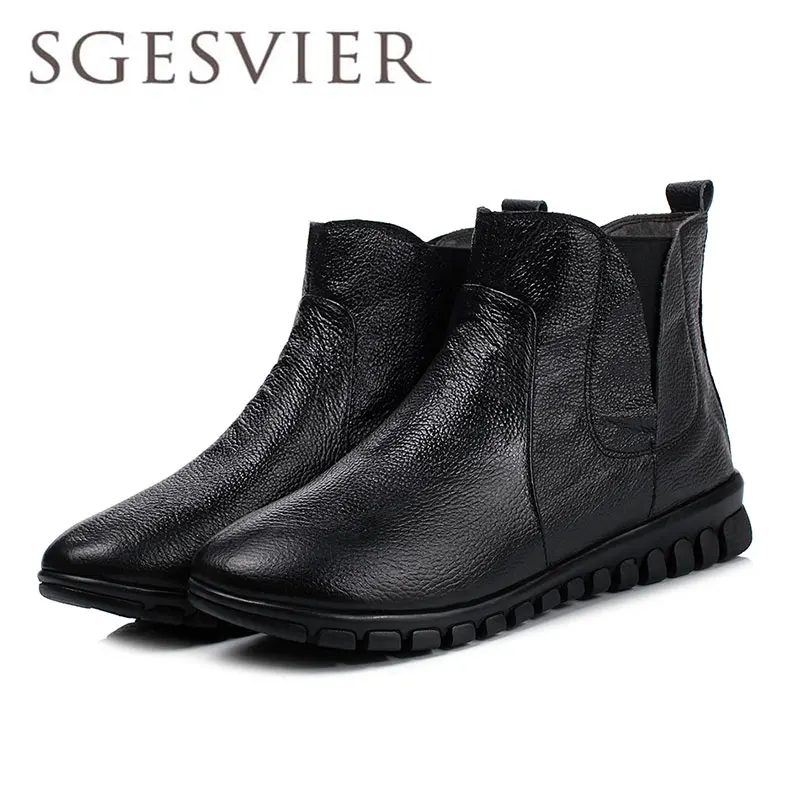 

SGESVIER Genuine Leather Ankle Boots Women Fashion All-Match Solid Boots Round Toe Boots Wedges Heels Lady Shoes Size34-40 YT032