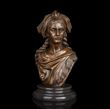 

29 cm Western Art Deco Bronze Red Indian Primitive tribes man Bust Art Sculpture