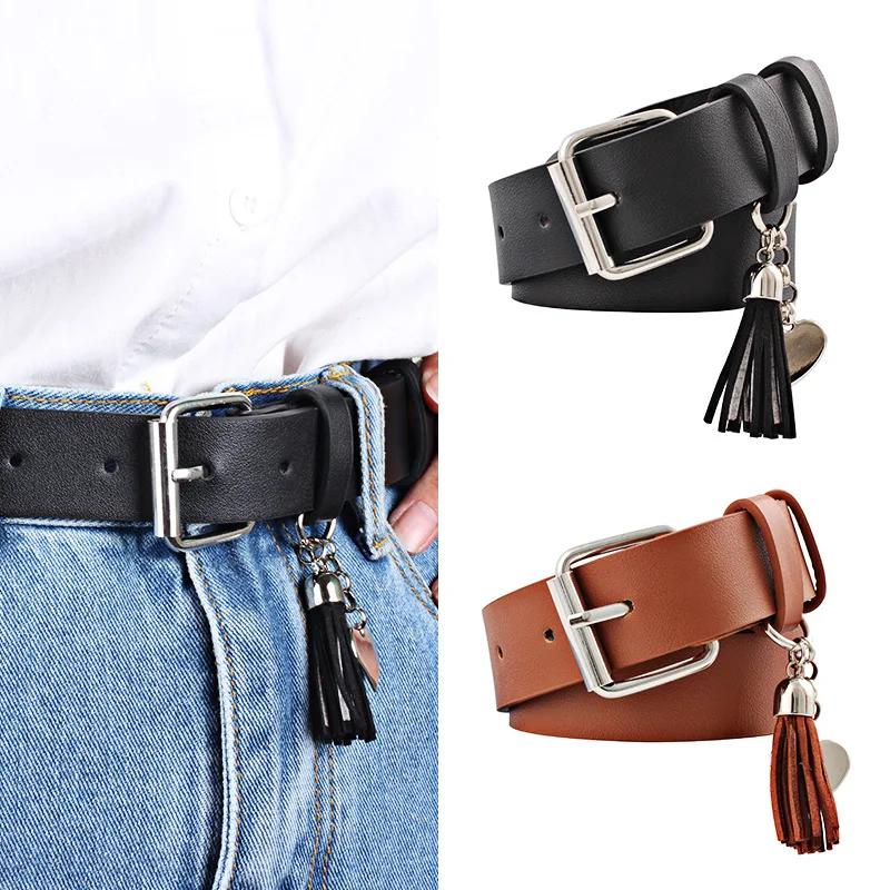 

Fashion Casual Tassel PU leather Women's Belt Pin Buckle Personality Female Belt Jeans Decoration Ladies Wide Belts For Women