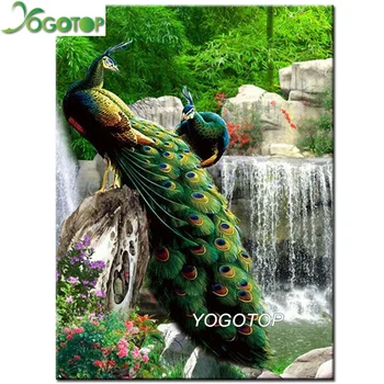 

YOGOTOP Full Diamond Embroidery"waterfall peacock" 5D DIY Diamond Painting Square/Round drills Mosaic rhinestone Wall Arts YY082