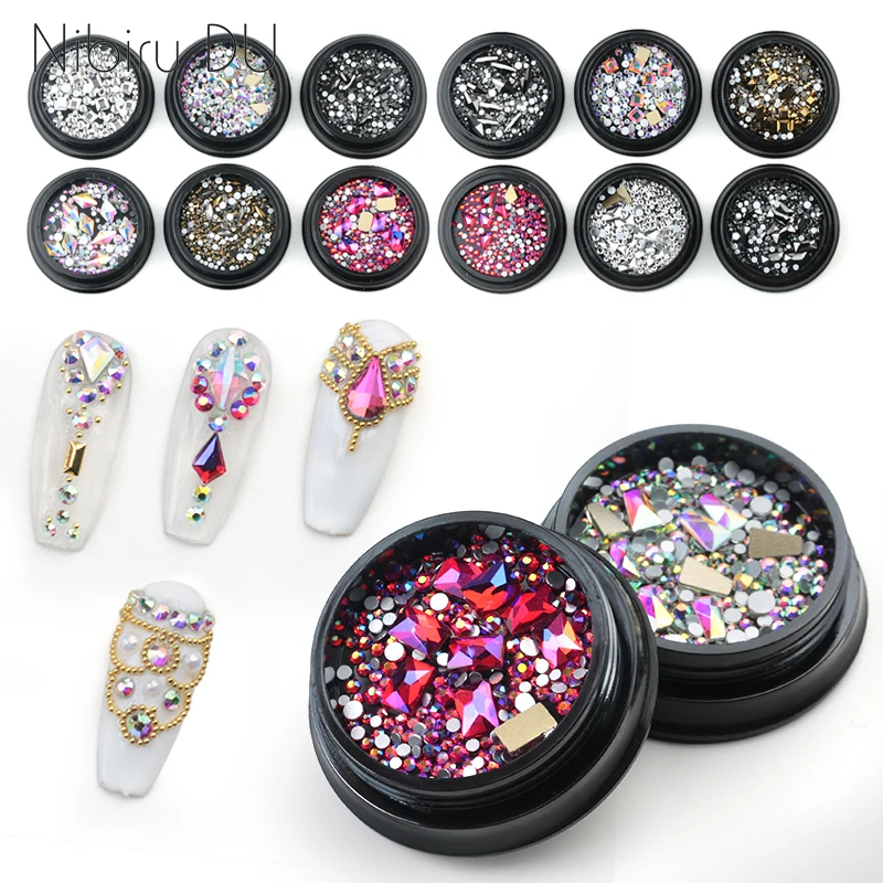  1 Box Mix Diverse DIY Crystals Stones Nail Design Glass Rhinestones For Charms 3D Nail Art Decorati