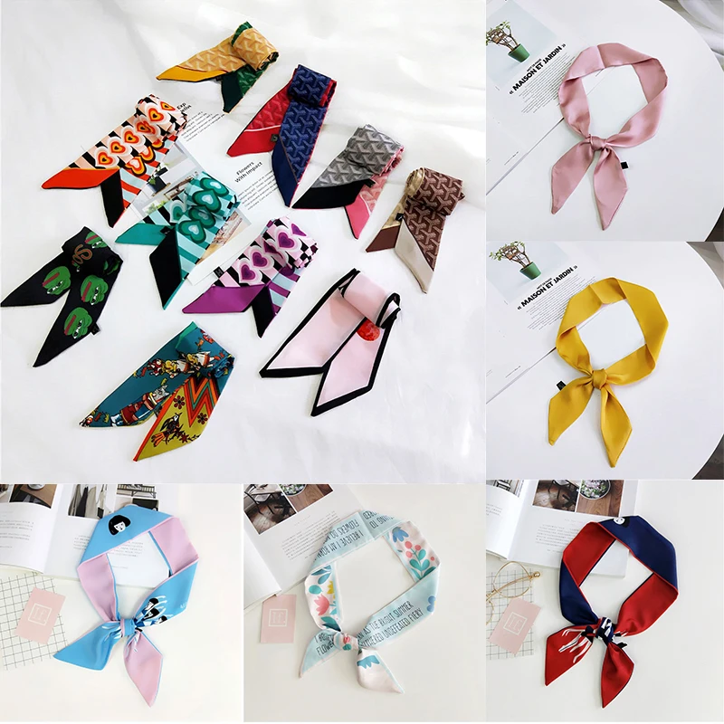 

About90cm Hair Band Comfortable Beautiful Flower Elastic Neckerchief Soft Strip 1PC Ribbon Silk Scarf Girls 56 Colors