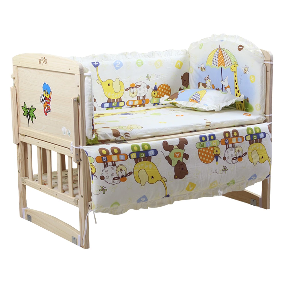 Cama do Bebê Conjunto de Cama Recém-nascido dos Desenhos Berço para a Criança Pára-choques Algodão Puro Infantil Animados Impresso Protetor 5 Pçs 6 Cheap Amortecedores