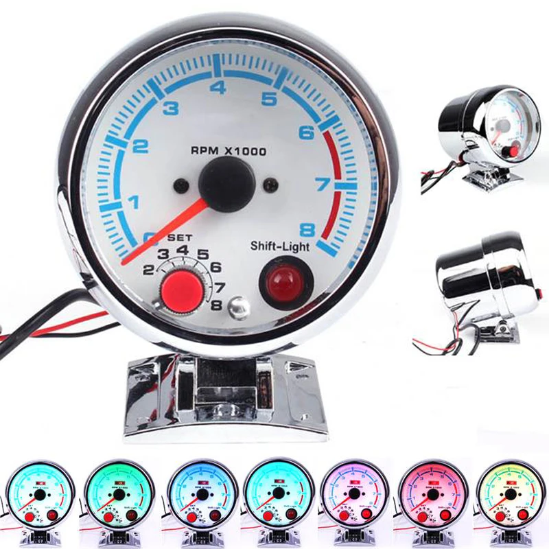 

Car 0-11000 RPM Stepper Motor Tachometer Gauge Shift Light Auto Car tacometro RPM Gauge Meter moto 7 colors 3.75 Inch 95mm