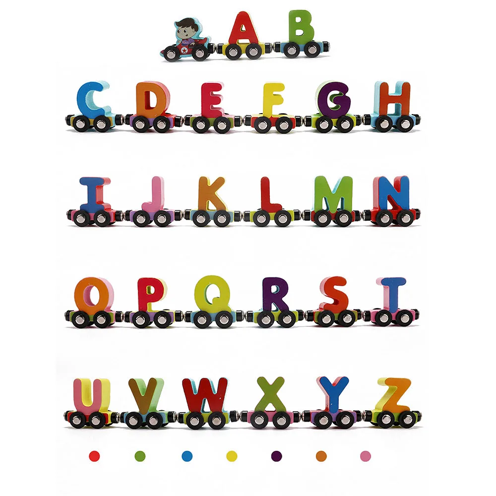 

Colorful Wooden Train Figure Model Toy with Alphabetical Number Wooden Letters Train Educational Assemble Toy Set for Baby Kids
