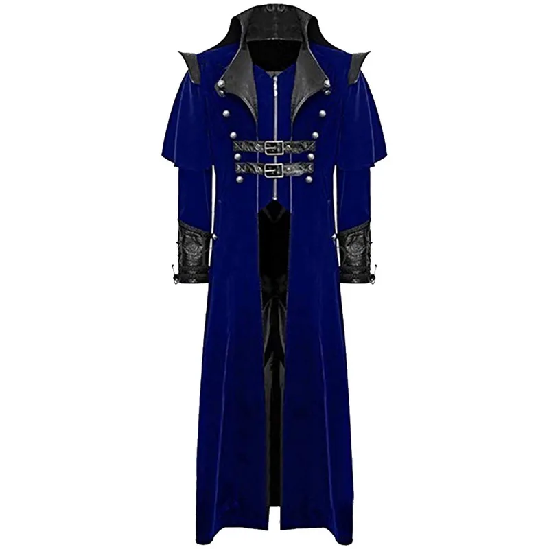 Классический костюм вампира для косплея, куртка, однотонный Длинный жилет, мужской тонкий пиджак, куртки для мужчин, модная куртка с длинным рукавом - Цвет: Blue