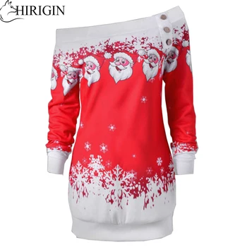 

Women Xmas Loose Off Shoulder Long Sleeve Blouse Shirt Santa Printing Jumper Autumn Top Tee