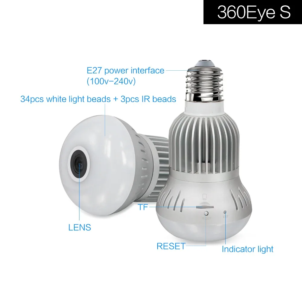 

Smart Home Wireless Panoramic Home Security WiFi CCTV Fisheye Bulb Lamp IP Camera 360 Degree Home Security Burglar