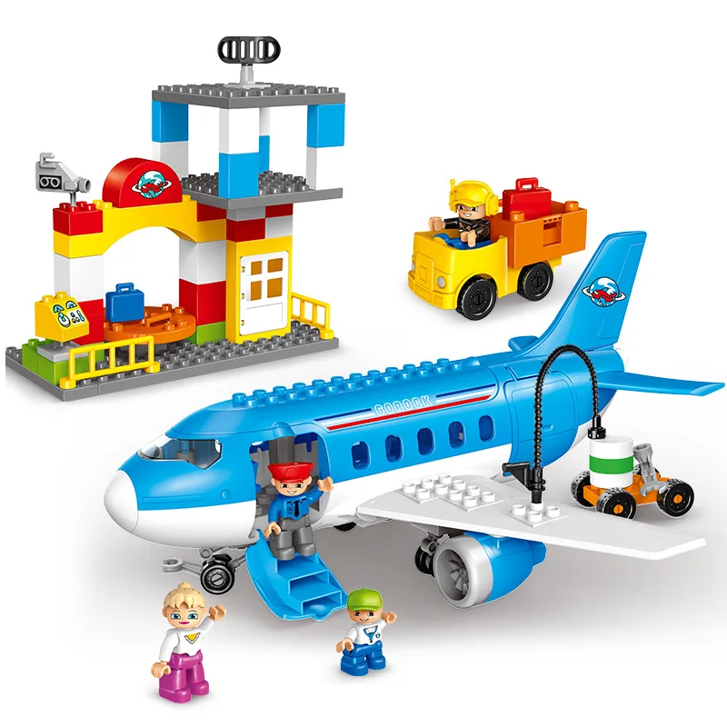 Airplane series model toys Compatible with duploINGlys Busy City Airport series Large Airplane building blocks toy