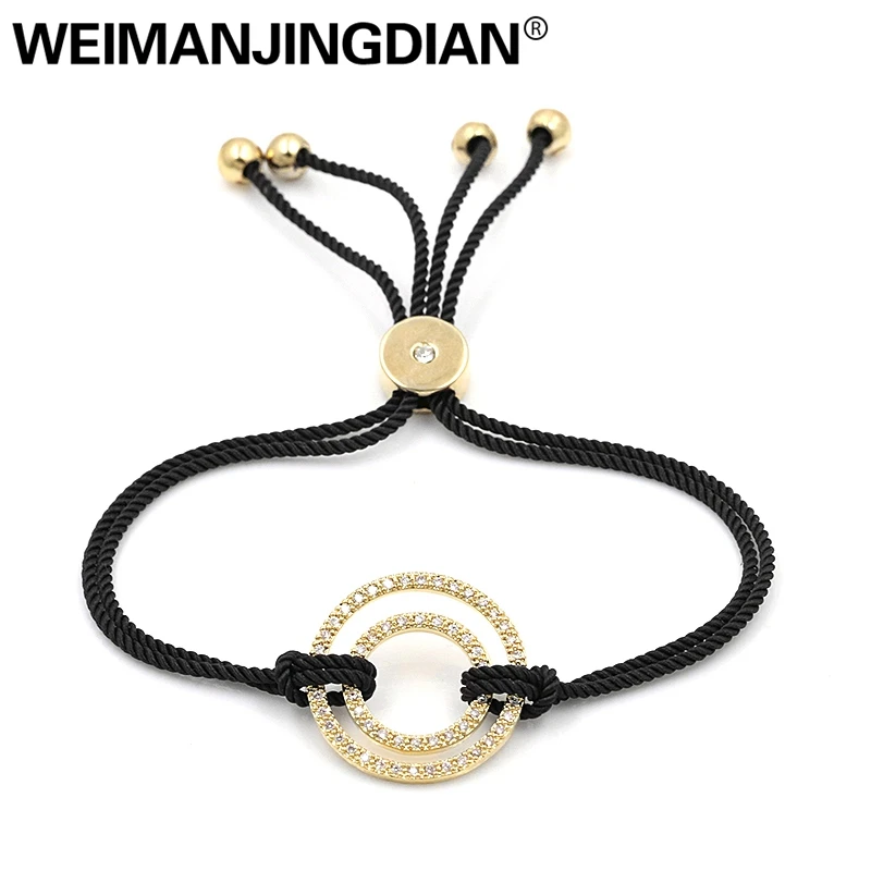 WEIMANJINGDIAN Trendsetting High Quality Cubic Zirconia CZ Crystal Pave Double Circle Bracelets with Adjustable Rope Chain