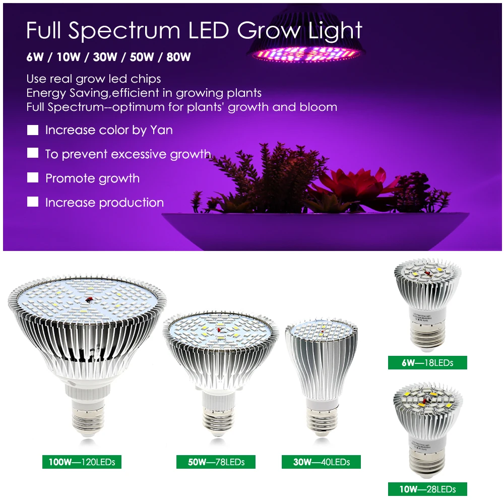  LED Grow Light Full Spectrum 6W 10W 30W 50W 80W Red Blue UV IR Led Growing Lamp For Hydroponics Flo - 32838766099