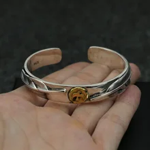 S925 стерлингового серебра Ретро тайский серебряный лист такахаши Горо ручной работы перо латунь открытые Для мужчин и Для женщин раздел браслет