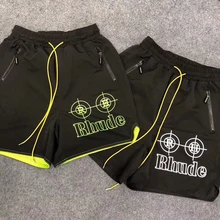 Топ 19ss Rhude шорты для мужчин и женщин Уличная шорты на шнурке с сетчатой подкладкой