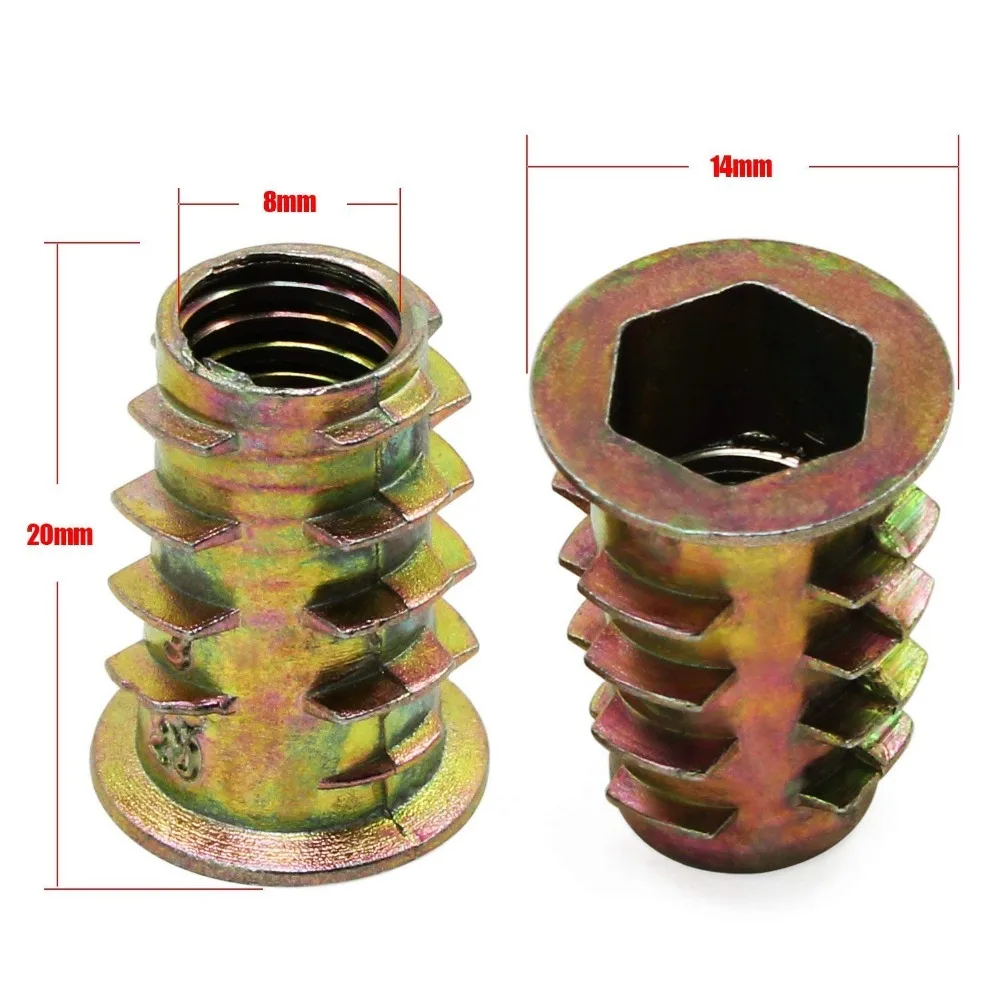 50PCS M8 Threaded Insert Nuts Zinc Alloy Hex Socket Screw in Nuts for