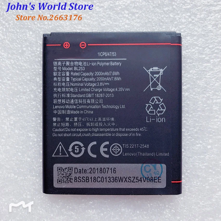 

For Lenovo 2050Mah BL253 Original Li-ion Battery Replacement for For Lenovo A2010 A2580 A1000 Smart Mobile Phone