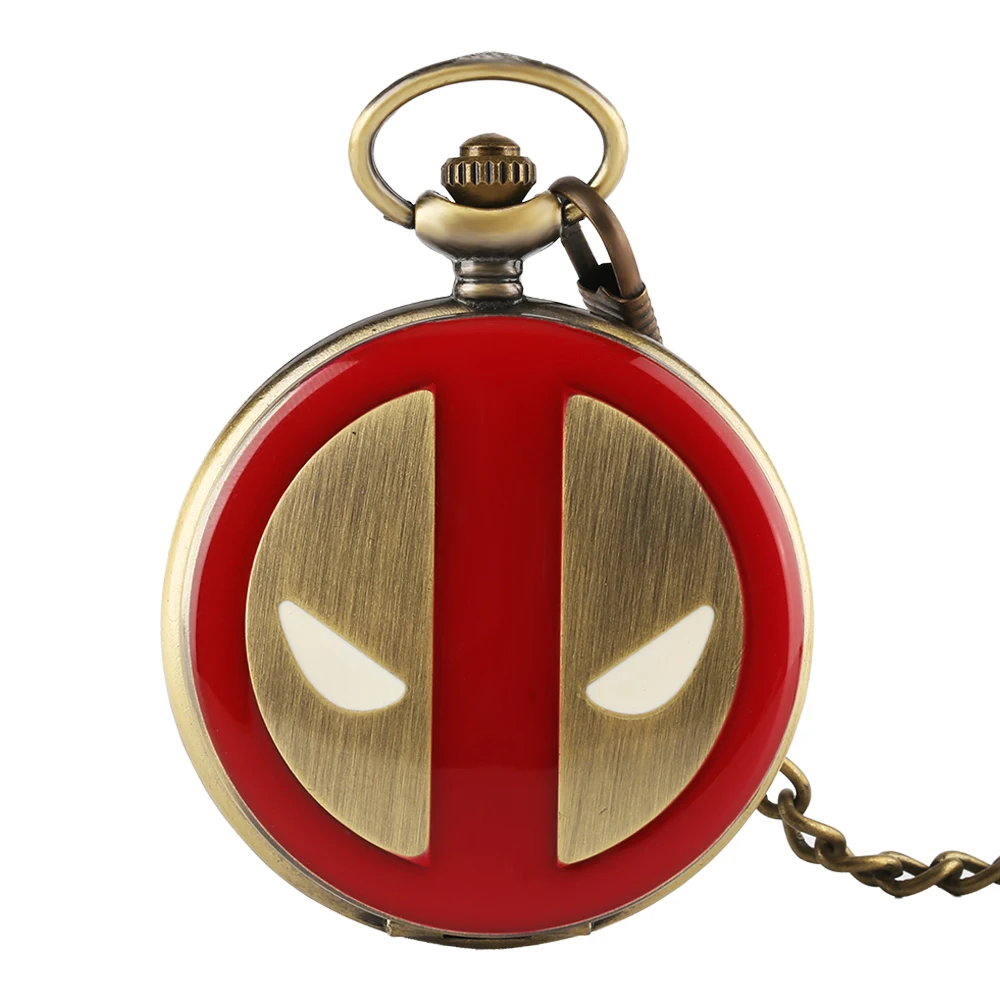 

Vintage Red DEADPOOL Theme Pocket Watch Unisex Hero Copper Bronze Quartz PocketWatches Men Women Pedant Clock With Chain Gift