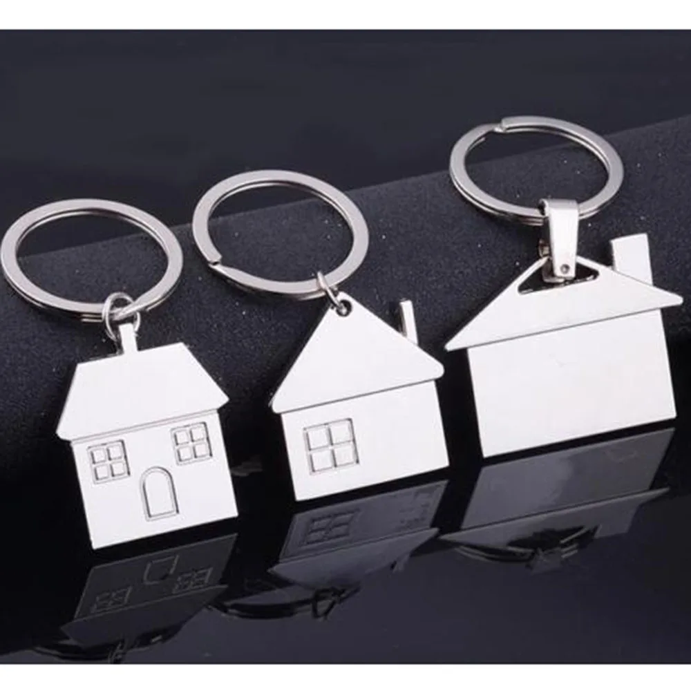 Chrome Silver Metal House Shape Keyring Shiny Key Ring Chain Brand New Fashion