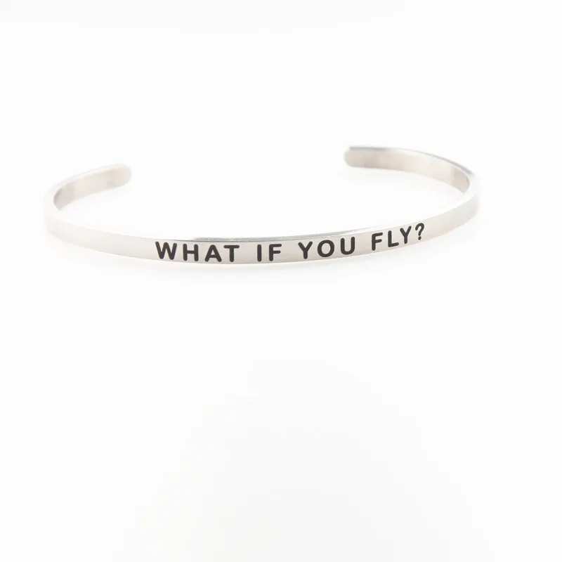 Зеркальные полированные браслеты из нержавеющей стали черные чернила с лазерной гравировкой положительные поговорки женский браслет с мантрой что если вы летите