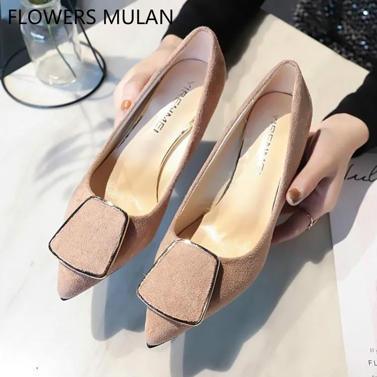 Женские замшевые туфли на высоком каблуке с острым носком Zapatos De Mujer туфли-лодочки