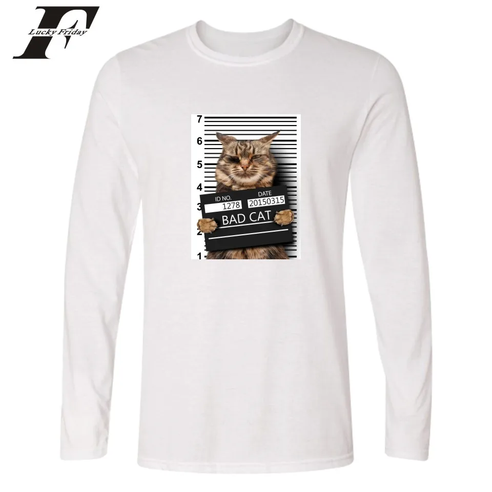 LUCKYFRIDAYF Bad Cat Футболка мужская забавная Весенняя Повседневная футболка с длинным