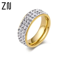 Vnox Vintage anillos de boda para las mujeres de acero inoxidable 3 filas cristal Zirconia cúbico de joyas de niña