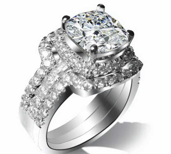 1carat cushion cut sona simulate diamond engagement ring with band genuine 925 sterling silver ring white - Cheap Diamond Wedding Ring Sets 1carat cushion cut sona simulate diamond engagement ring with band genuine 925 sterling silver ring white - Cheap Diamond Wedding Ring Sets