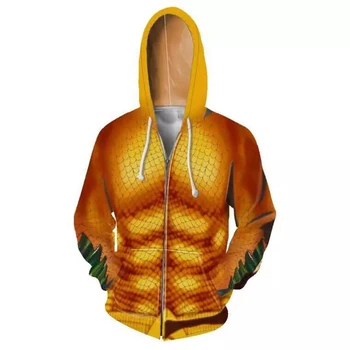 

2019 New Movie Aquaman Costume Sweatshirts 3D Printing Zipper Hooded Men Cosplay Hoodies Spring Jacket