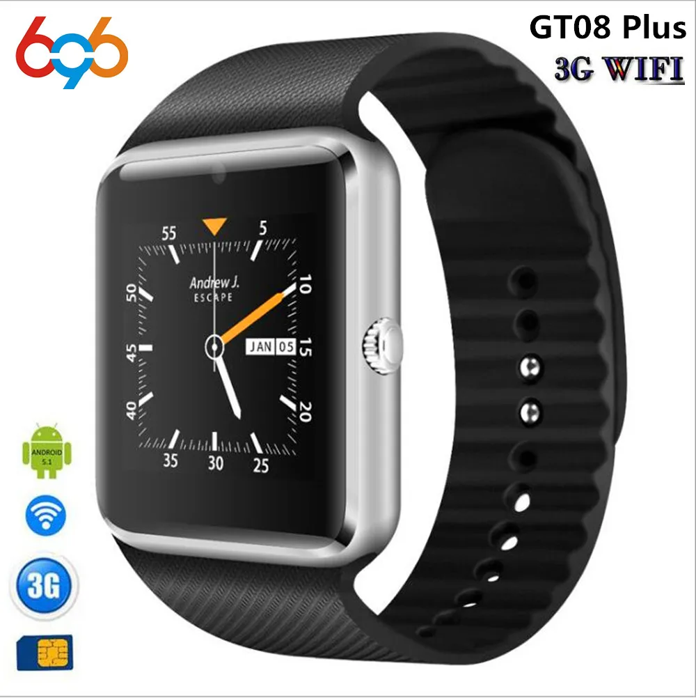 696 3G Wi Fi Android Smart часы GT08 плюс с камерой WhatsApp Facebook Поддержка sim карта Play Store скачайте