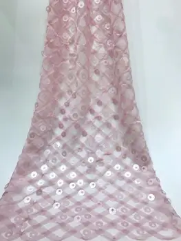 

New Arrival Pink African Lace Fabric High Quality 2019 Organza French Lace Sequins Embroidered Lace Fabric For Wedding Dress