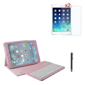 

Removable Wireless Bluetooth Russian/Spanish/Hebrew Keyboard Leather Case Stand +2*Clear Films+ Stylus For Apple iPad Air ipad 5